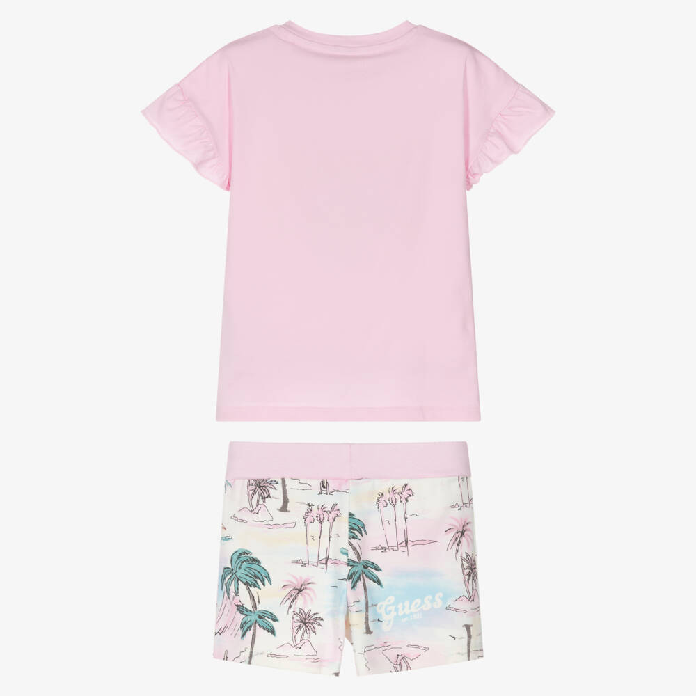 Guess-Girls Pink Patterned Shorts Set | Childrensalon Outlet