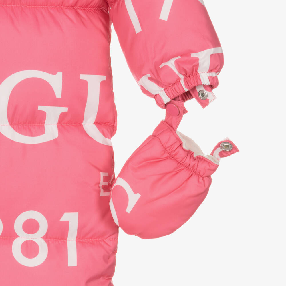 Guess-Girls Pink Patterned Winter Pramsuit | Childrensalon Outlet