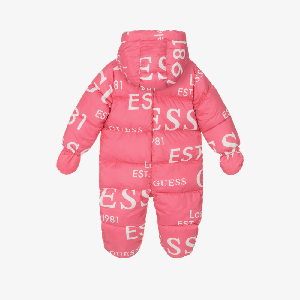 Guess-Girls Pink Patterned Winter Pramsuit | Childrensalon Outlet