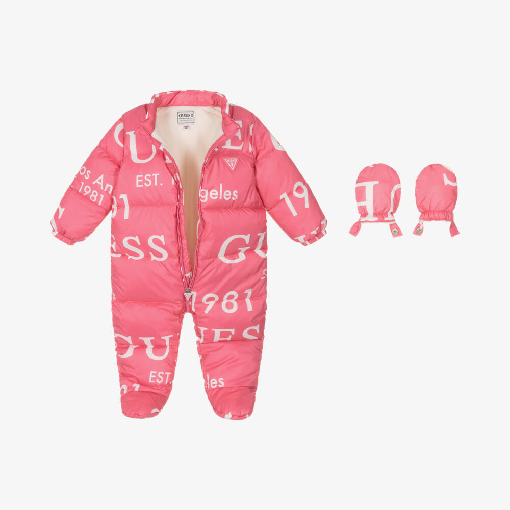Guess-Girls Pink Patterned Winter Pramsuit | Childrensalon Outlet