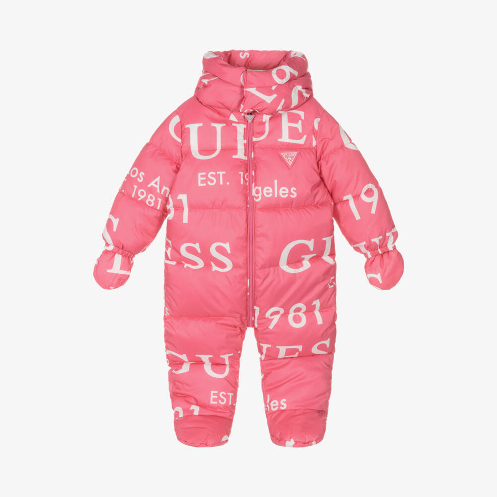 Guess-Girls Pink Patterned Winter Pramsuit | Childrensalon Outlet