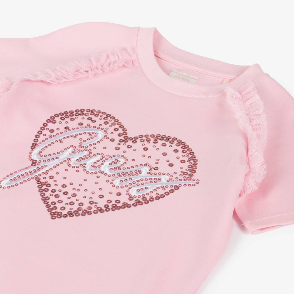 Guess-Girls Pink Sparkle Heart Dress | Childrensalon Outlet