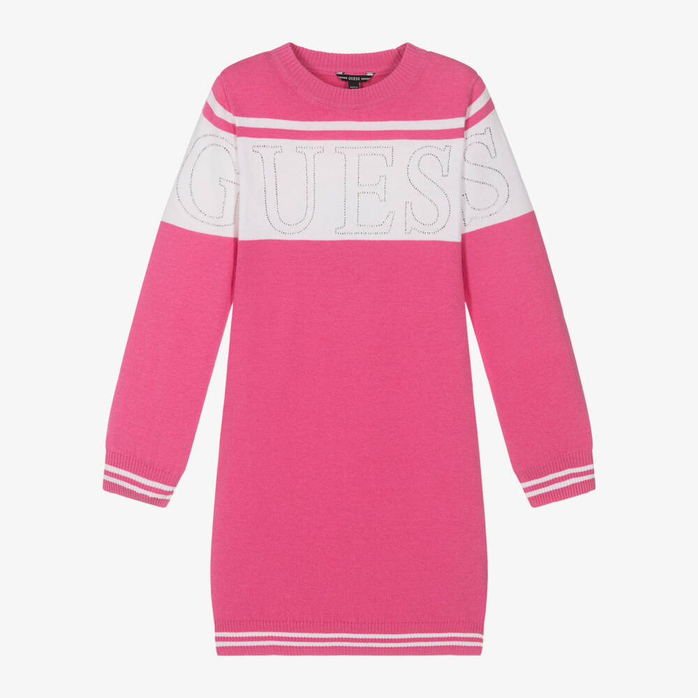 Guess-Girls Pink Sparkle Logo Knit Dress | Childrensalon Outlet