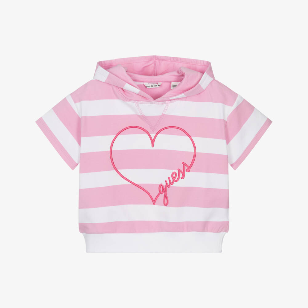 Guess-هودي قطن مخطط وردي للبنات | Childrensalon Outlet