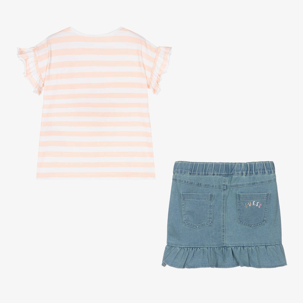 Guess-Топ в розовую полоску и джинсовая юбка | Childrensalon Outlet