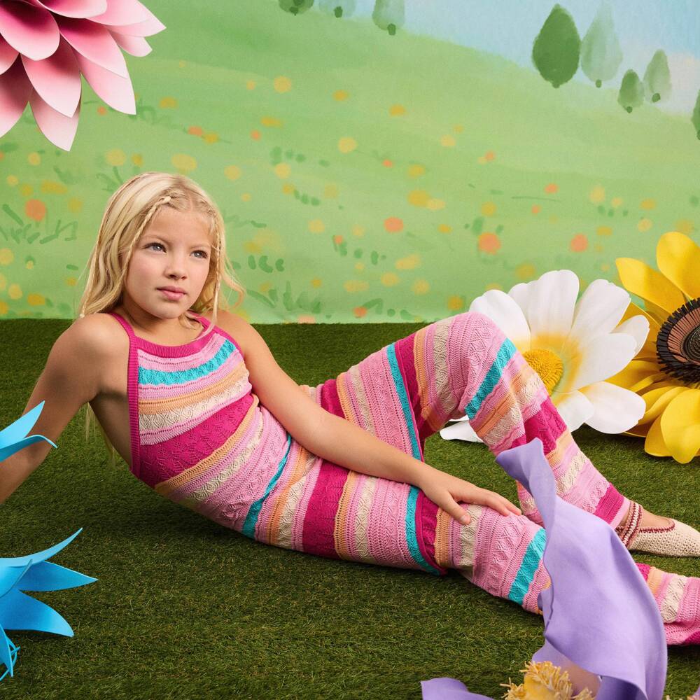 Guess-Girls Pink Stripy Knit Trousers | Childrensalon Outlet