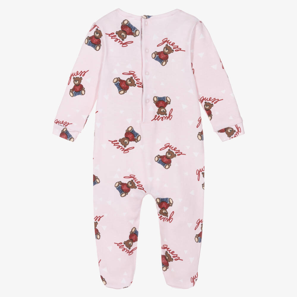 Guess-Girls Pink Teddy Cotton Babygrow | Childrensalon Outlet