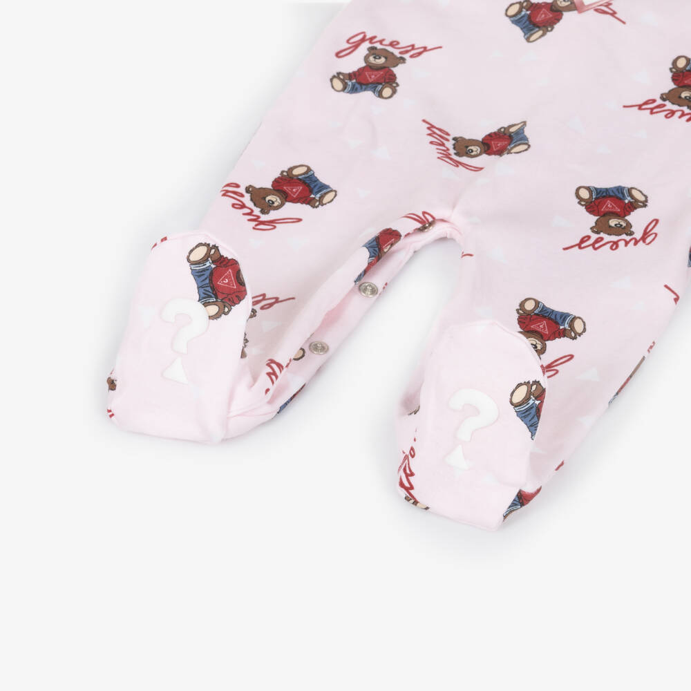Guess-Girls Pink Teddy Cotton Babygrow | Childrensalon Outlet