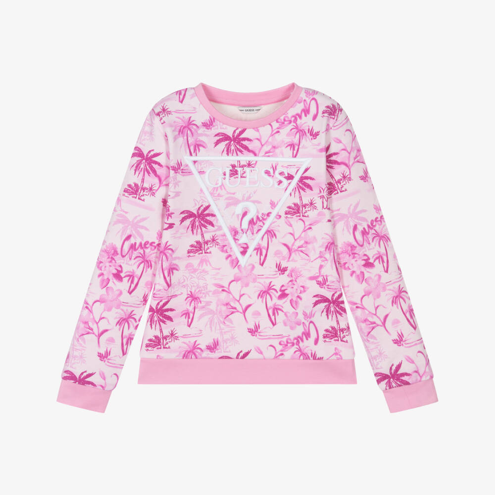 Guess-كنزة وردية بشعار استوائي للبنات | Childrensalon Outlet