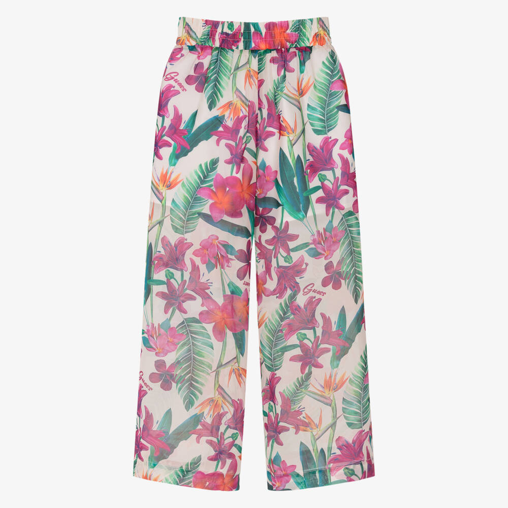 Guess-Girls' Pink Tropical Print Chiffon Pants | Childrensalon Outlet