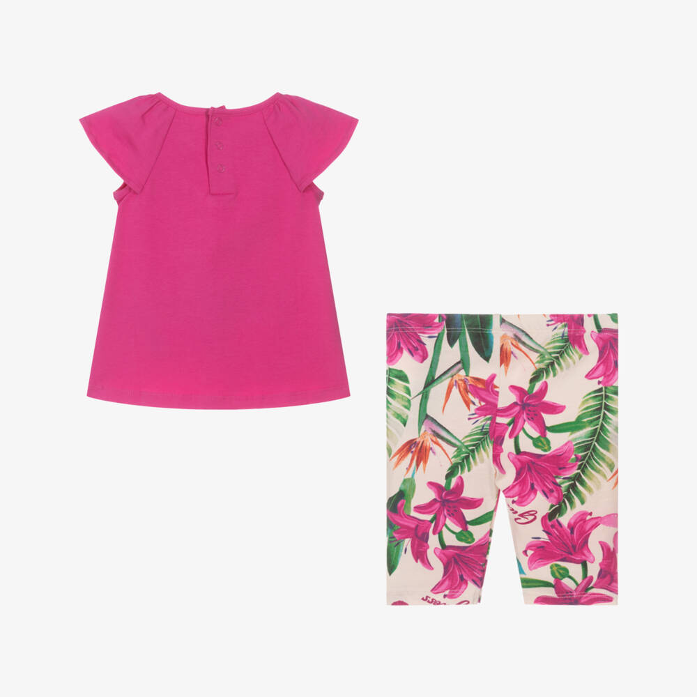 Guess-Girls Pink Tropical T-Shirt & Leggings | Childrensalon Outlet