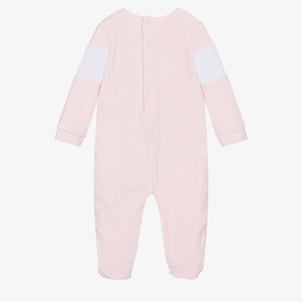 Guess-Girls Pink Velour Babygrow | Childrensalon Outlet