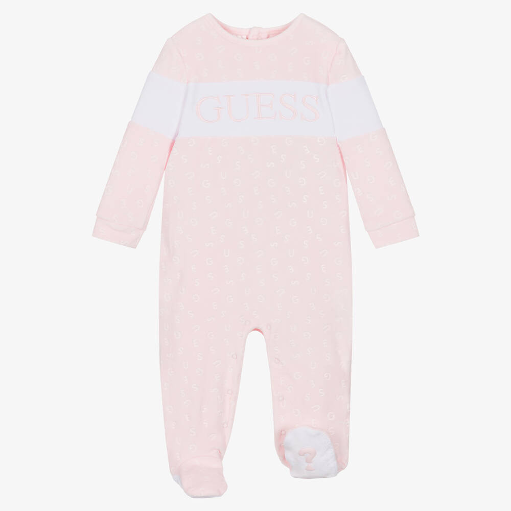 Guess-Girls Pink Velour Babygrow | Childrensalon Outlet