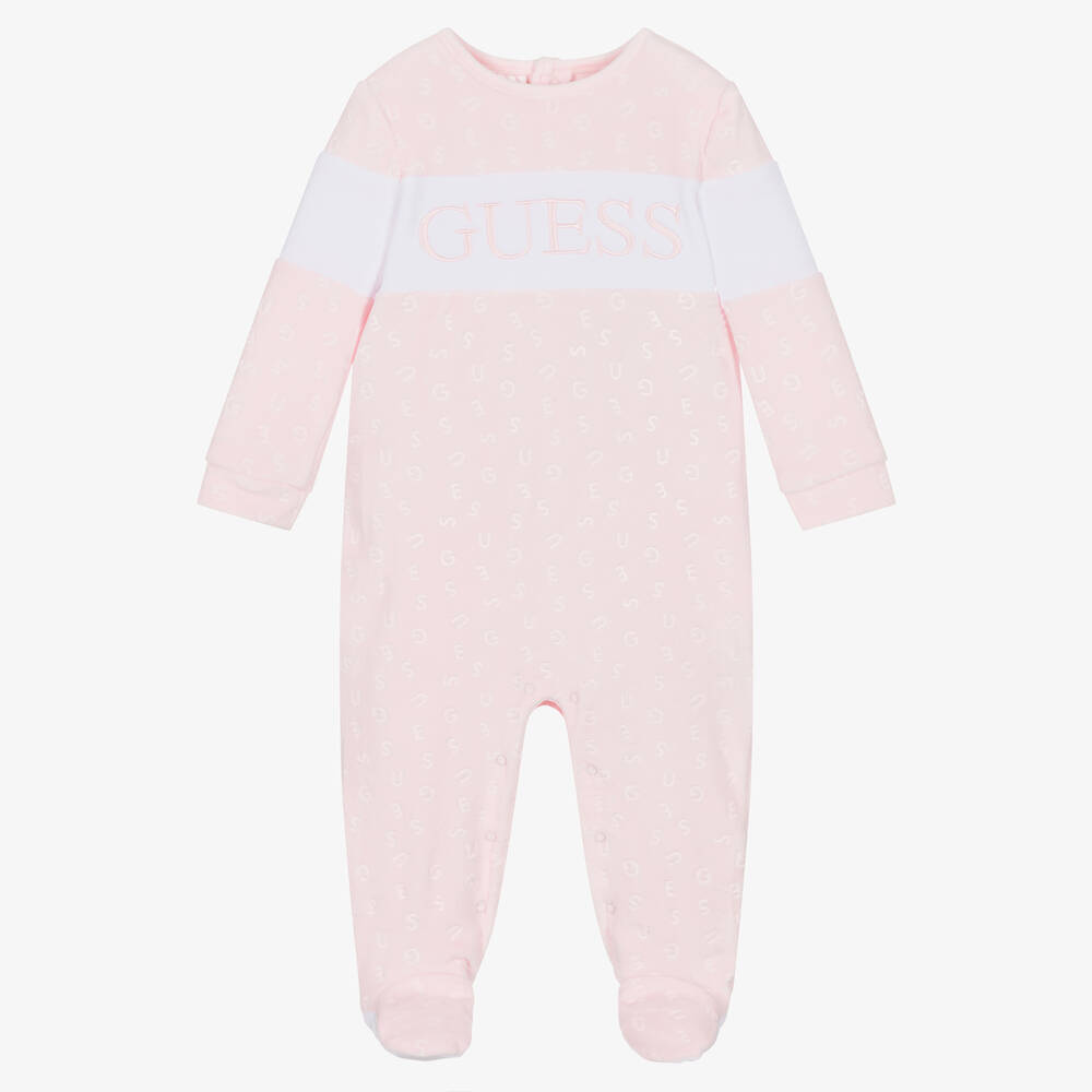 Guess - Rosa Velours-Strampler für Mädchen | Childrensalon