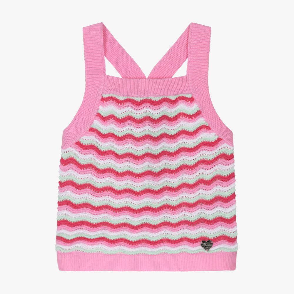 Guess-Girls Pink Wave Stripe Knit Tank | Childrensalon Outlet