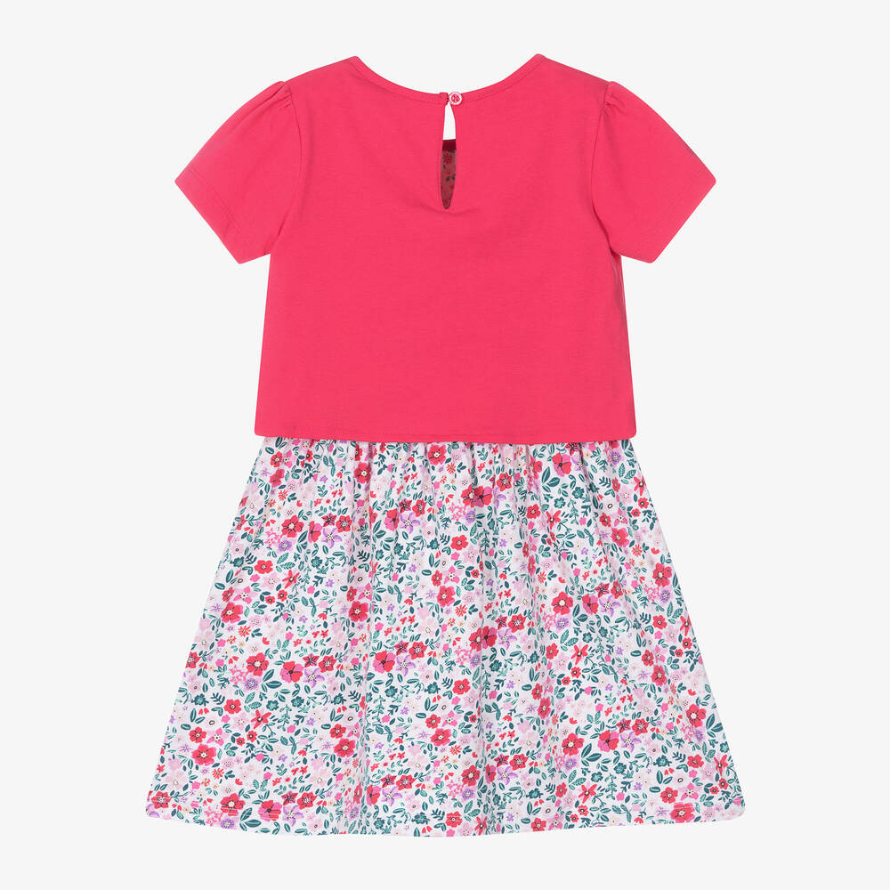 Guess-Girls Pink & White Cotton Floral Dress | Childrensalon Outlet