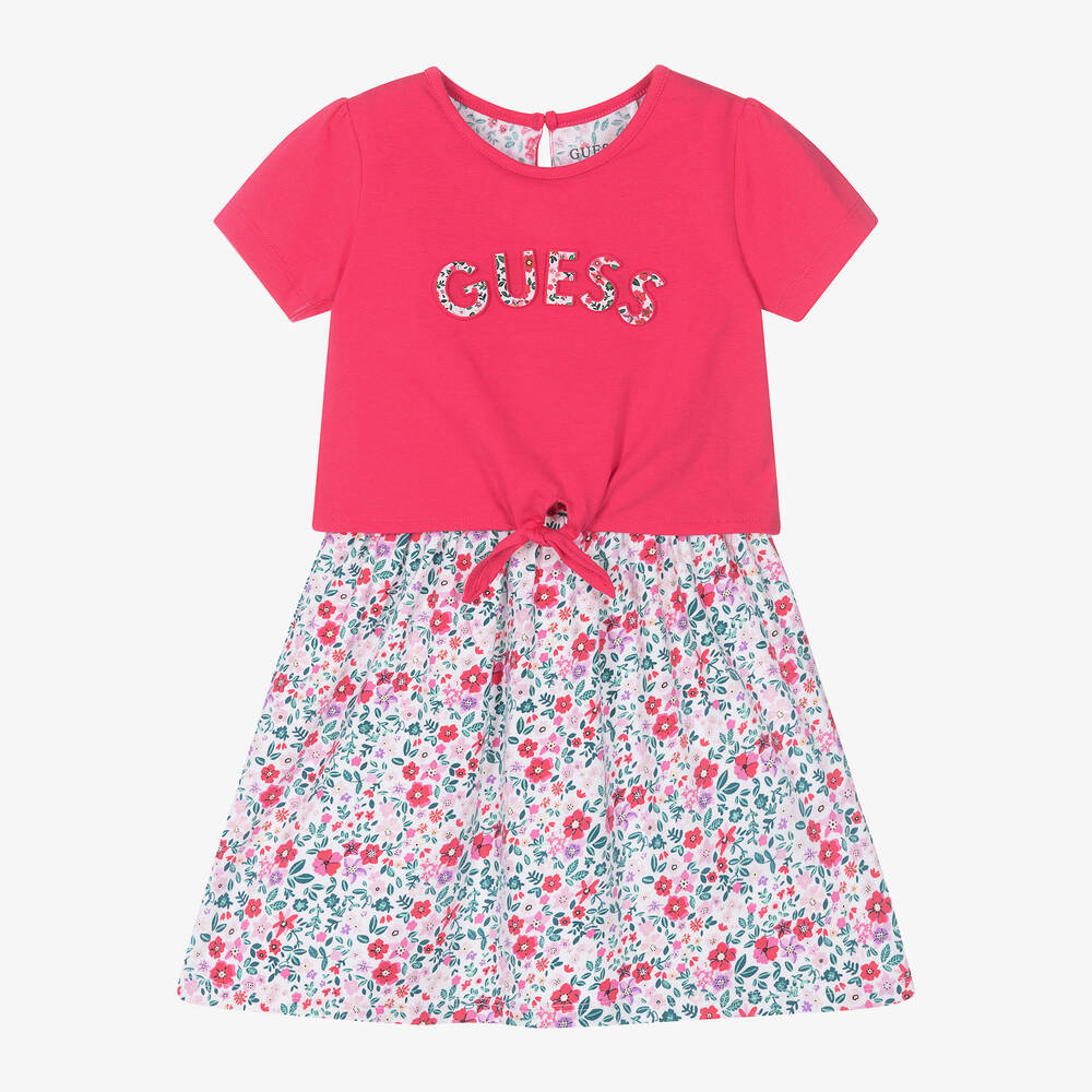 Guess-Розово-белое хлопковое платье в цветочек | Childrensalon Outlet