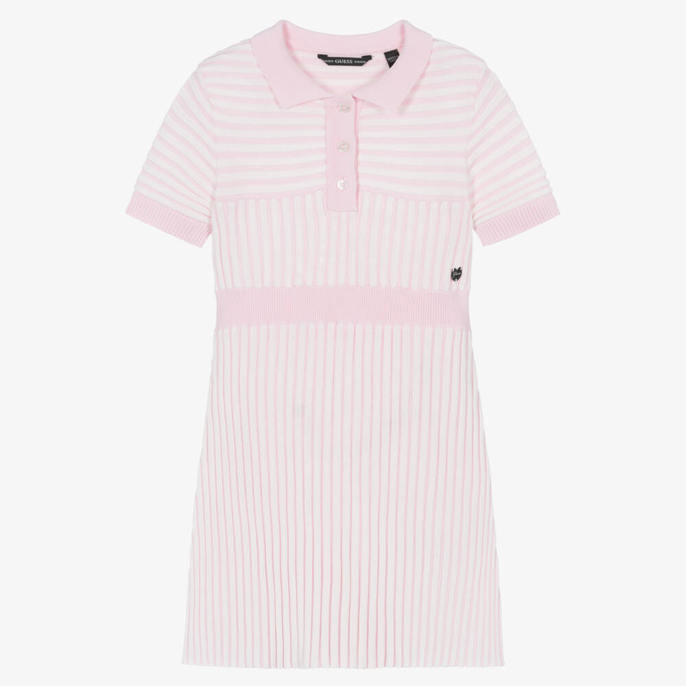 Guess - Robe rose et blanche rayée fille  | Childrensalon