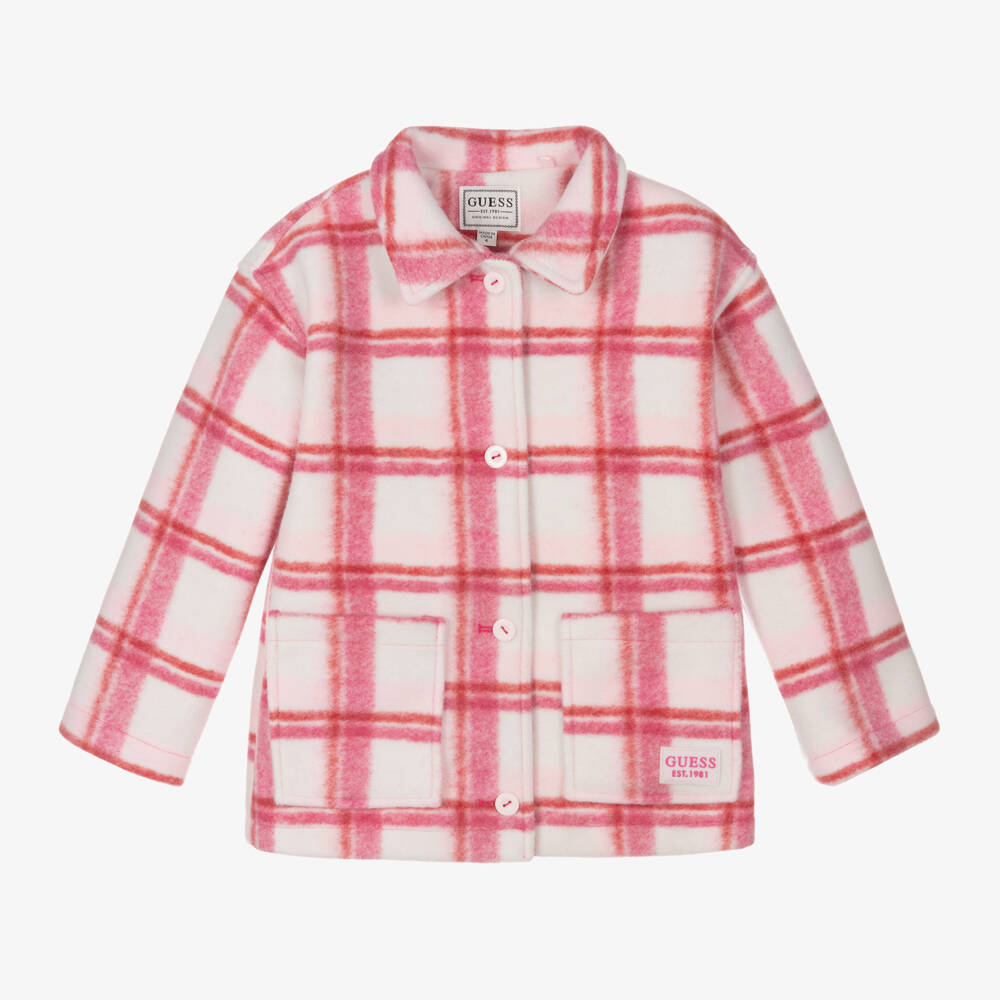 Guess-Girls Plaid Pink Shacket | Childrensalon Outlet