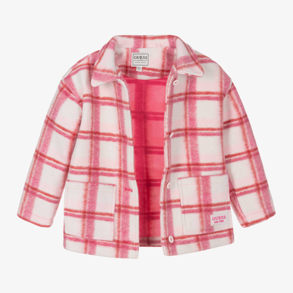 Guess-Girls Plaid Pink Shacket | Childrensalon Outlet