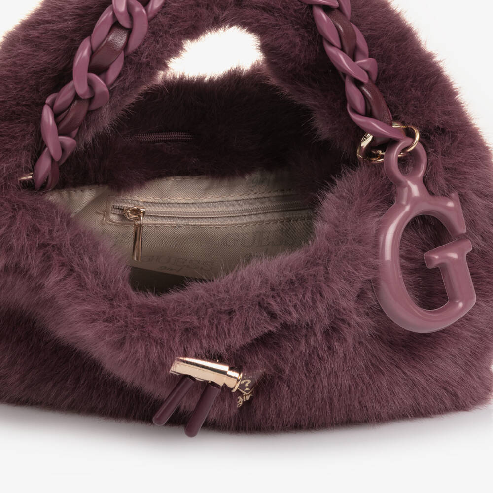 Guess-Girls Purple Faux Fur Handbag (28cm) | Childrensalon Outlet