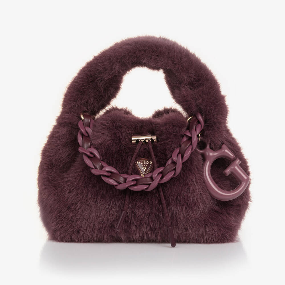 Guess-Girls Purple Faux Fur Handbag (28cm) | Childrensalon Outlet