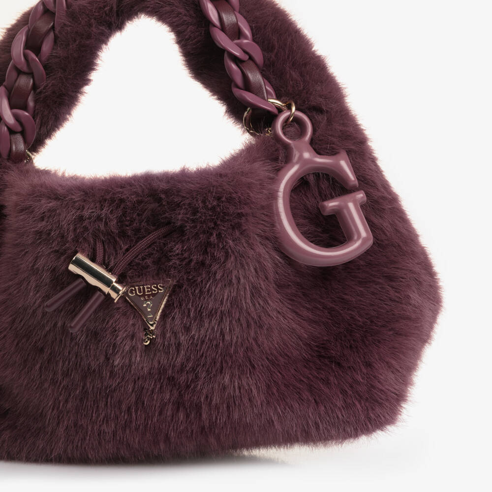 Guess-Girls Purple Faux Fur Handbag (28cm) | Childrensalon Outlet