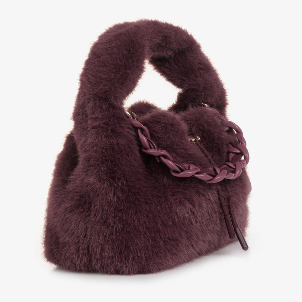 Guess-Girls Purple Faux Fur Handbag (28cm) | Childrensalon Outlet