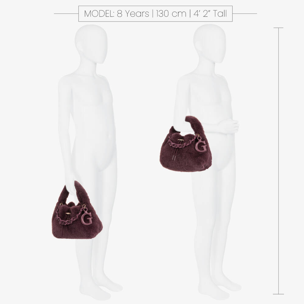 Guess-Girls Purple Faux Fur Handbag (28cm) | Childrensalon Outlet
