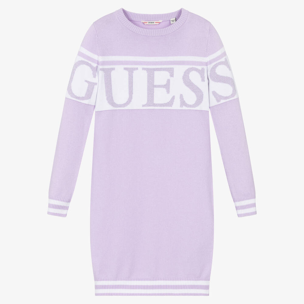 Guess - Robe violette en maille pour fille | Childrensalon