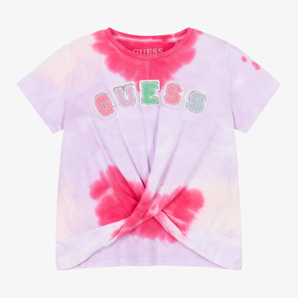 Guess - Girls Purple & Pink Cotton Tie-Dye T-Shirt | Childrensalon