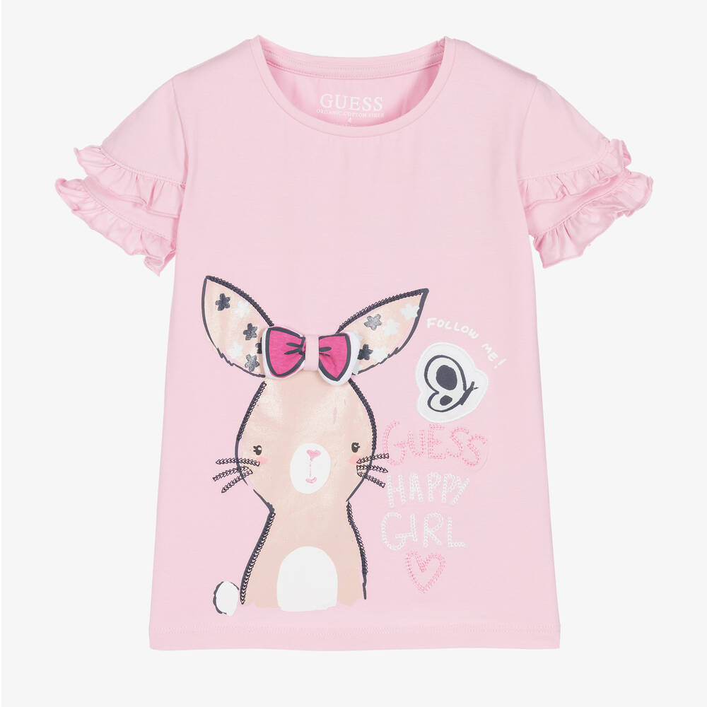Guess - T-shirt violet en coton lapin fille | Childrensalon