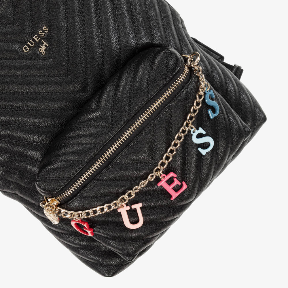Guess-Girls Quilted Black Charm Backpack | Childrensalon Outlet