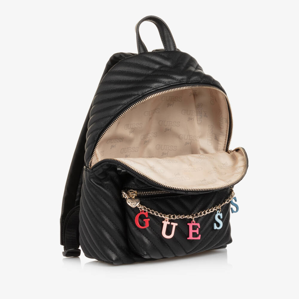 Guess-Girls Quilted Black Charm Backpack | Childrensalon Outlet