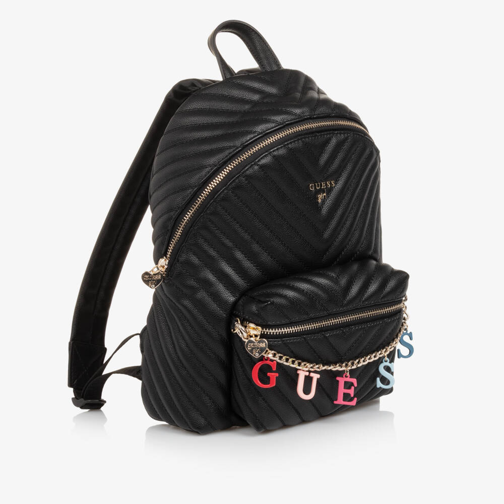 Guess-Girls Quilted Black Charm Backpack | Childrensalon Outlet