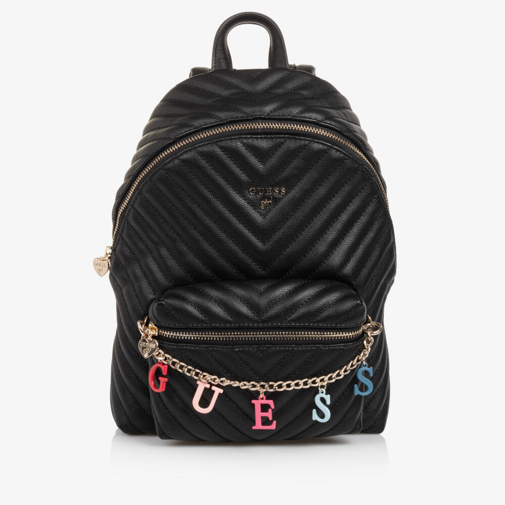 Guess-Girls Quilted Black Charm Backpack | Childrensalon Outlet