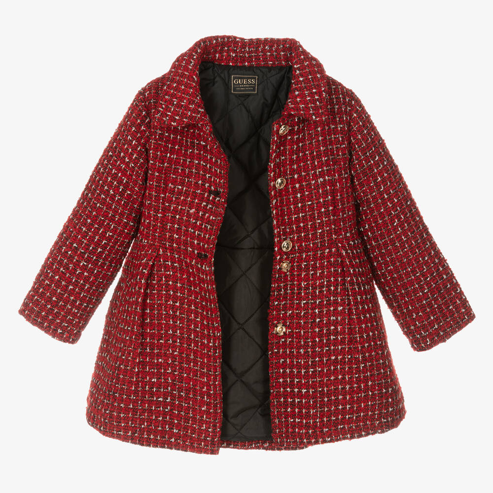 Guess-Girls Red & Black Tweed Coat | Childrensalon Outlet