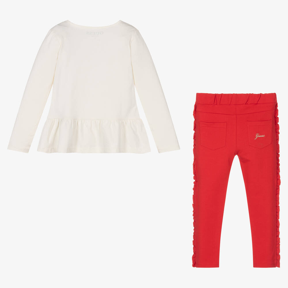 Guess Girls Red Cotton Jeggings Set Childrensalon Outlet