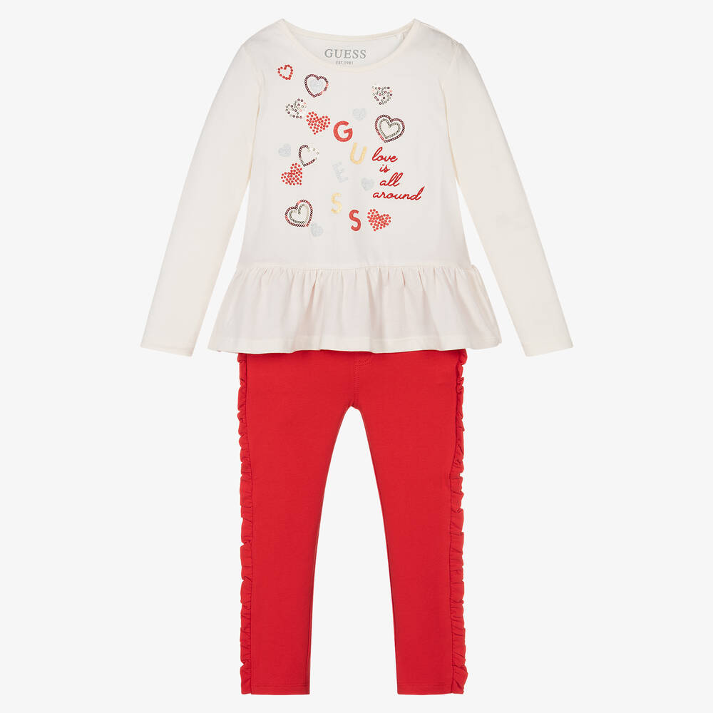 Guess - Girls Red Cotton Jeggings Set | Childrensalon