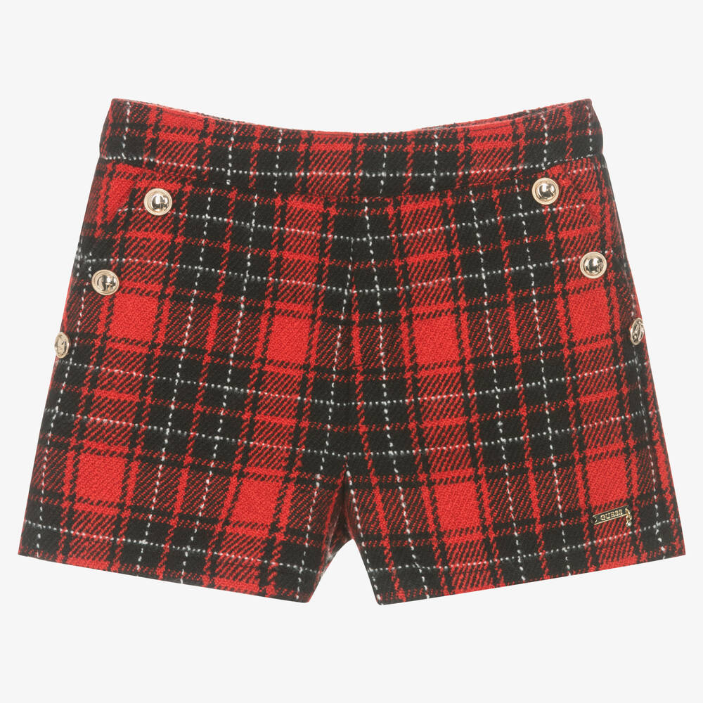 Guess - Girls Red Tartan Shorts | Childrensalon