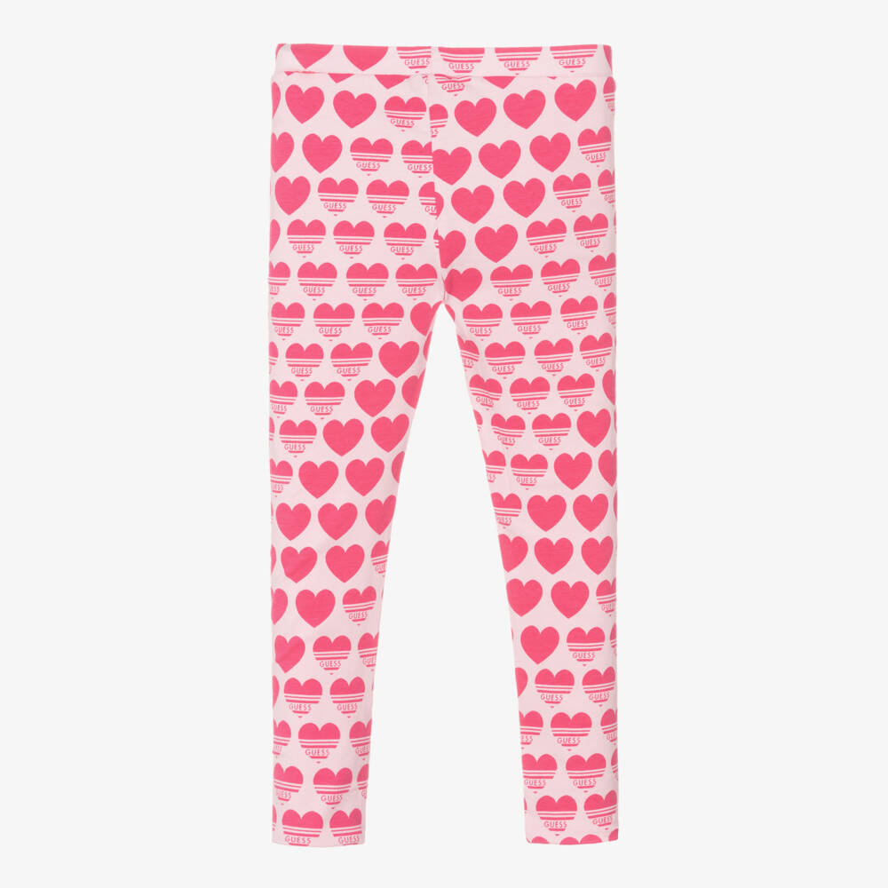 Guess-Girls Rose-Tinted Reversible Heart Leggings | Childrensalon Outlet