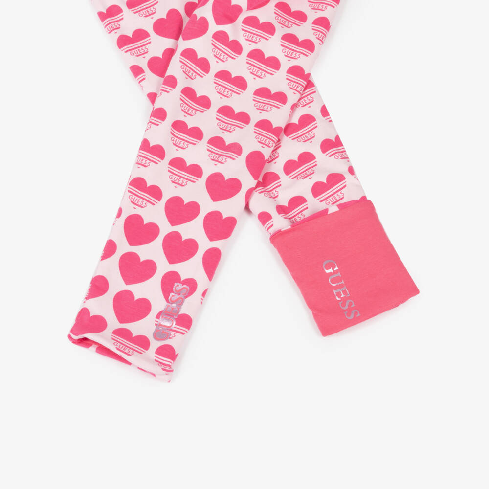 Guess-Girls Rose-Tinted Reversible Heart Leggings | Childrensalon Outlet