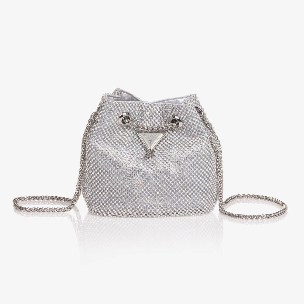 Guess Girls Silver Diamante Handbag 18cm Childrensalon Outlet