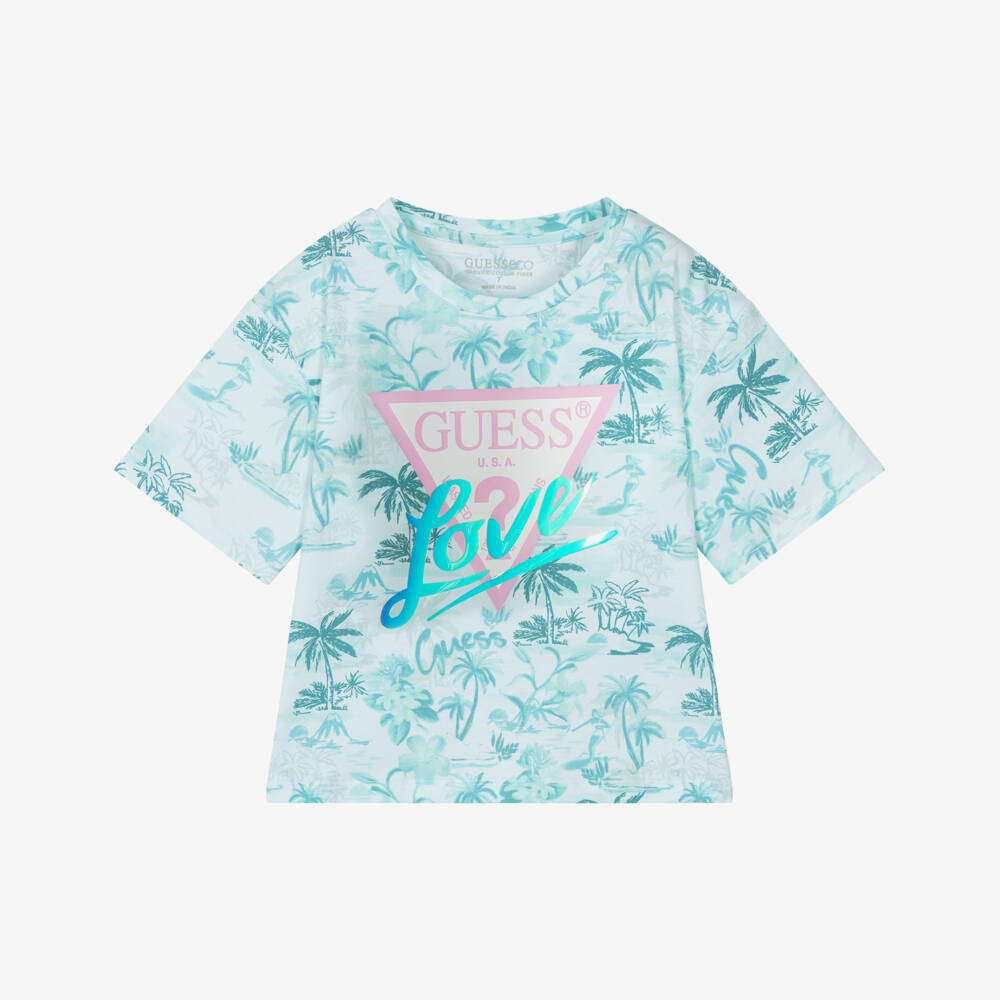 Guess-Girls Sky Blue Tropical Tree Tee | Childrensalon Outlet
