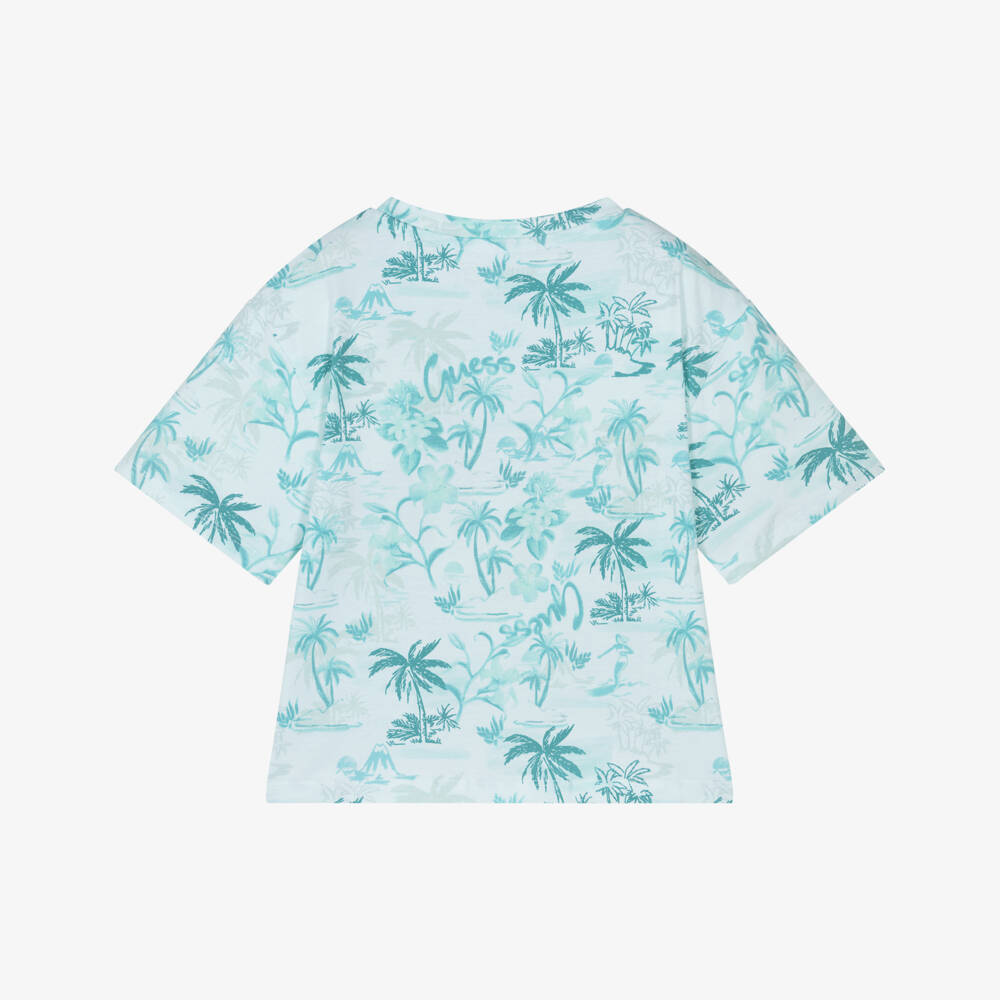 Guess-تيشيرت أزرق سماوي بنقشة الأشجار الاستوائية للبنات | Childrensalon Outlet