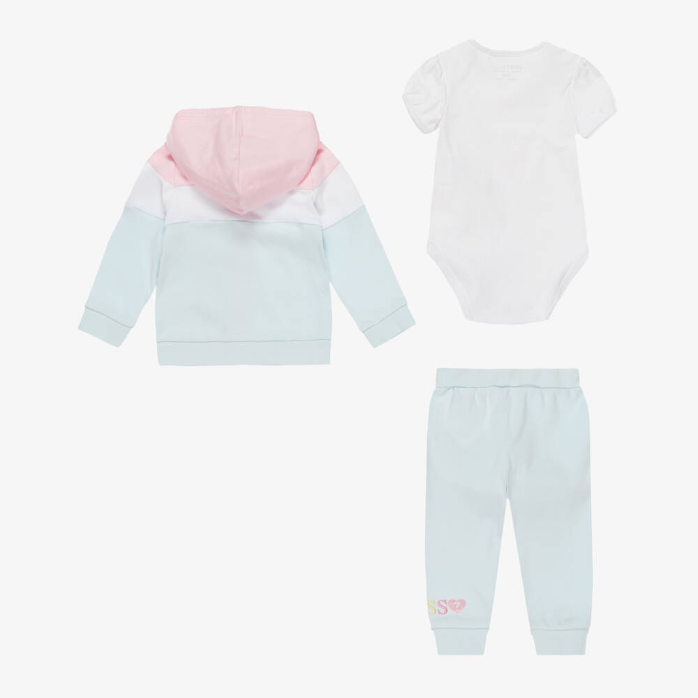 Guess-بدلة رياضية ناعمة للبنات باللونين الأزرق والوردي | Childrensalon Outlet