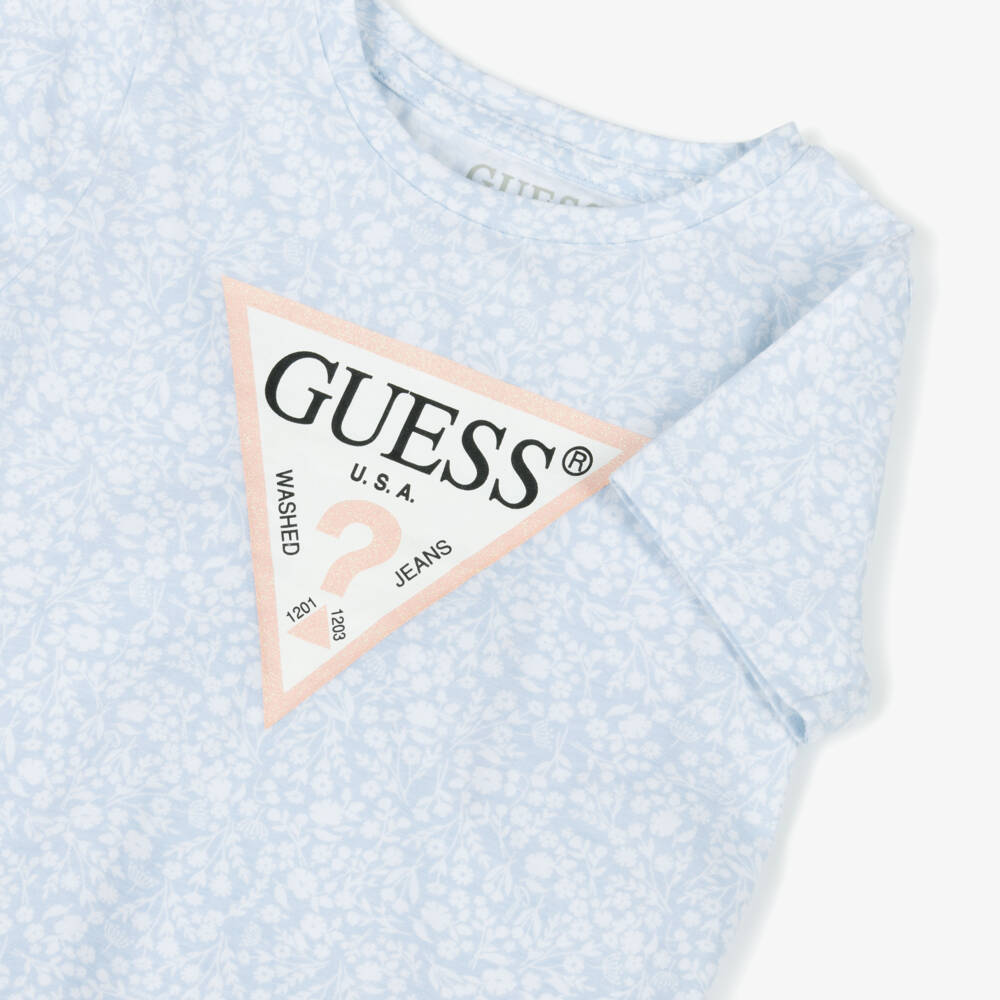 Guess-Girls Soft Blue Blossom Cotton Tee | Childrensalon Outlet