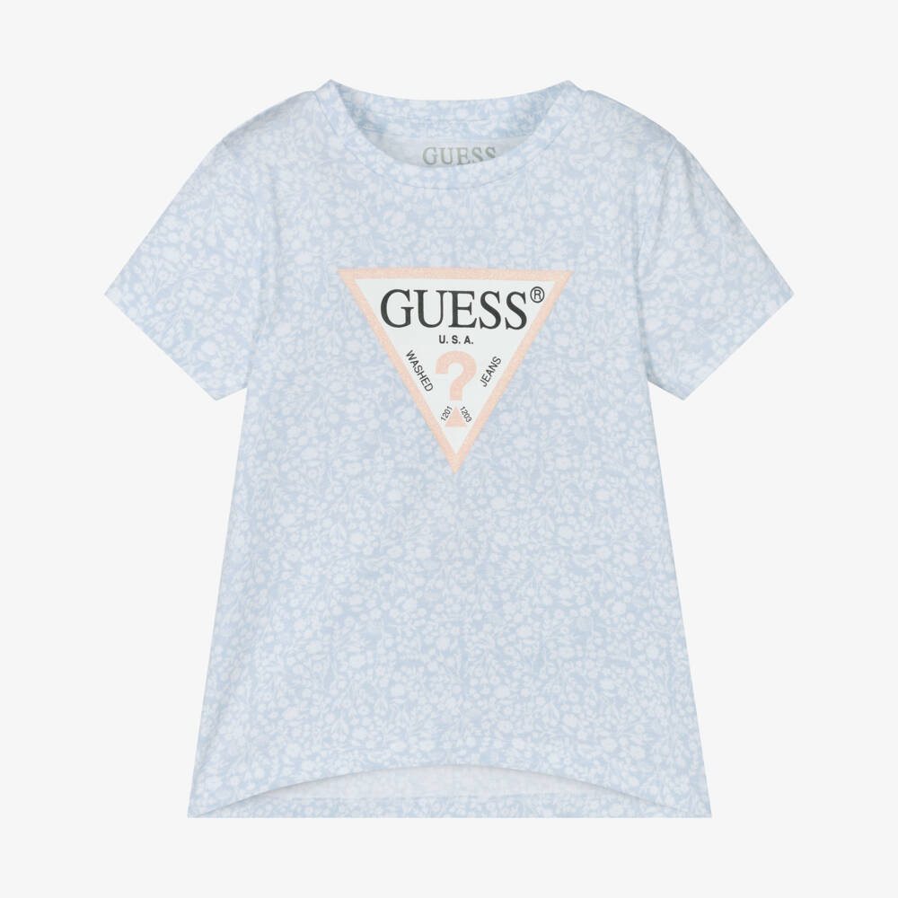 Guess-Мягкая голубая хлопковая футболка с цветочным узором для девочек | Childrensalon Outlet