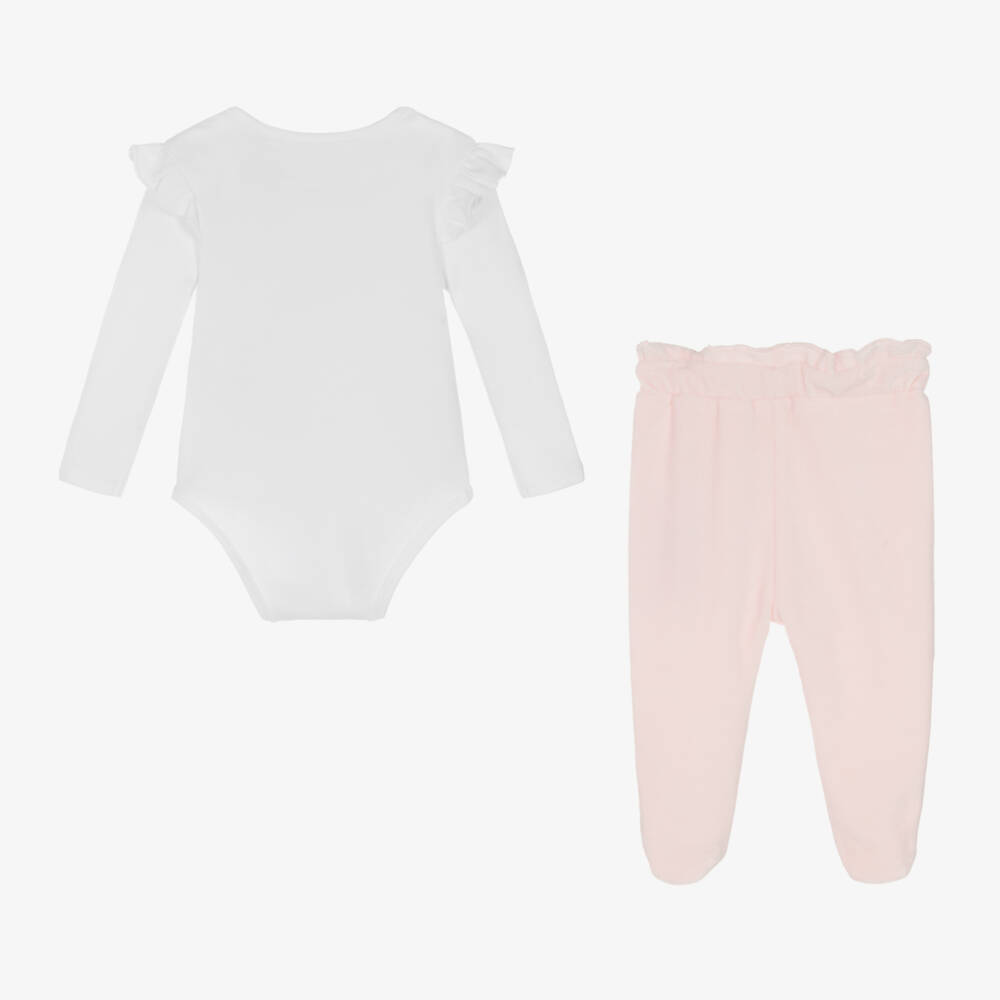 Guess-طقم أفرول قطن لون زهري وأبيض | Childrensalon Outlet