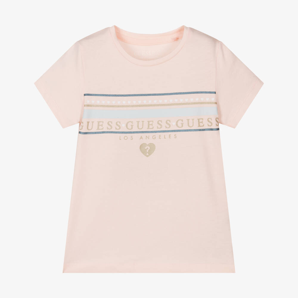 Guess-Мягкая розовая футболка с сердцем для девочек | Childrensalon Outlet